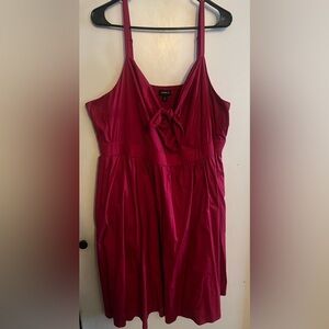 Adorable Red/Fuchsia Skater Dress with Front Tie & Pockets